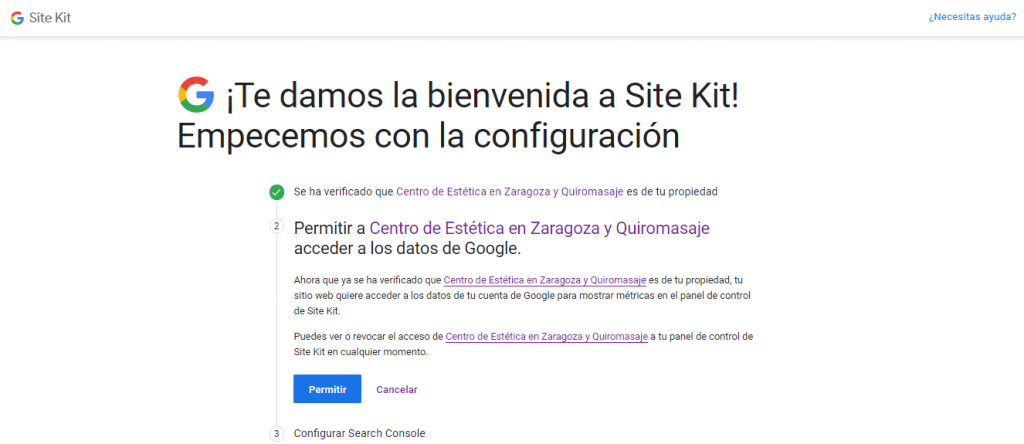 Configuración del plugin de Google Kit para WordPress: paso 3